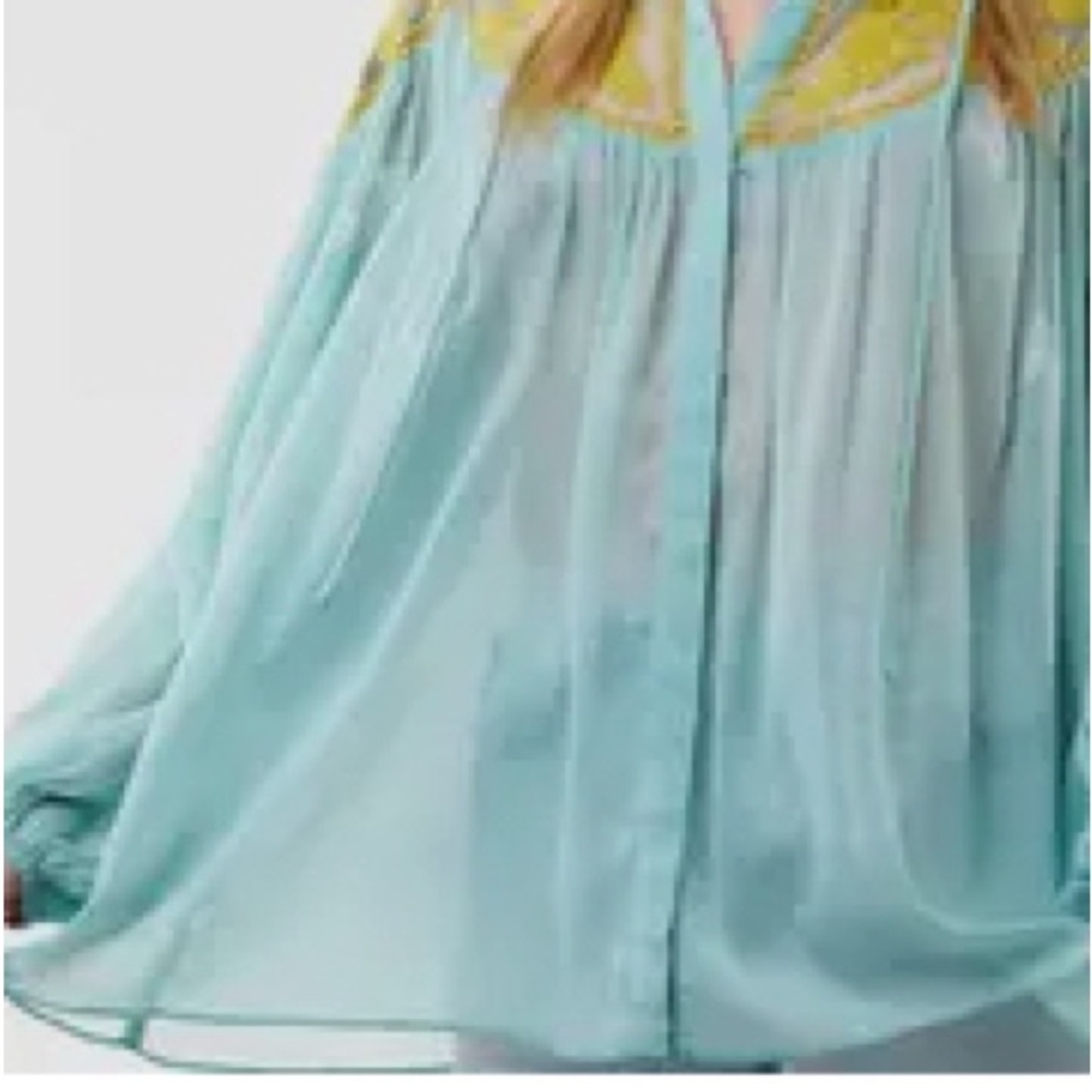 Flowy Foggy Teal  Blouse with chartreuse  Embroidery by Aratta